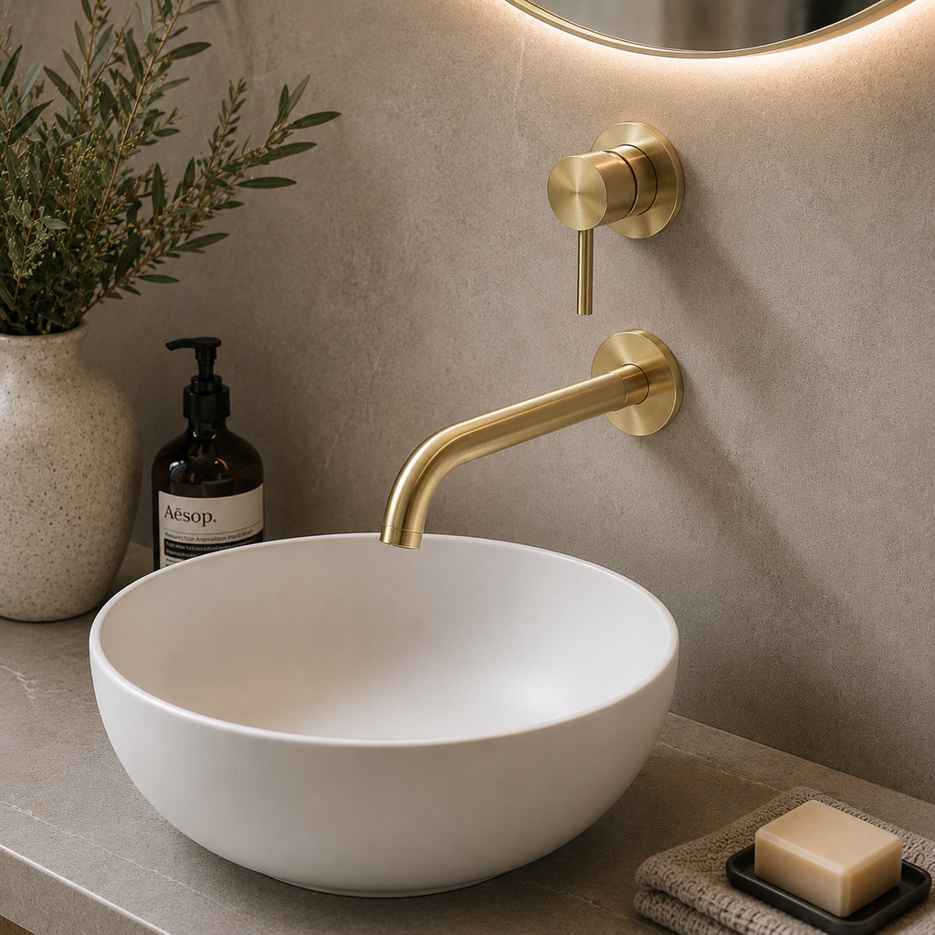 Ascent Tuscany Brushed Brass Wall Mounted Basin Filler Tap
