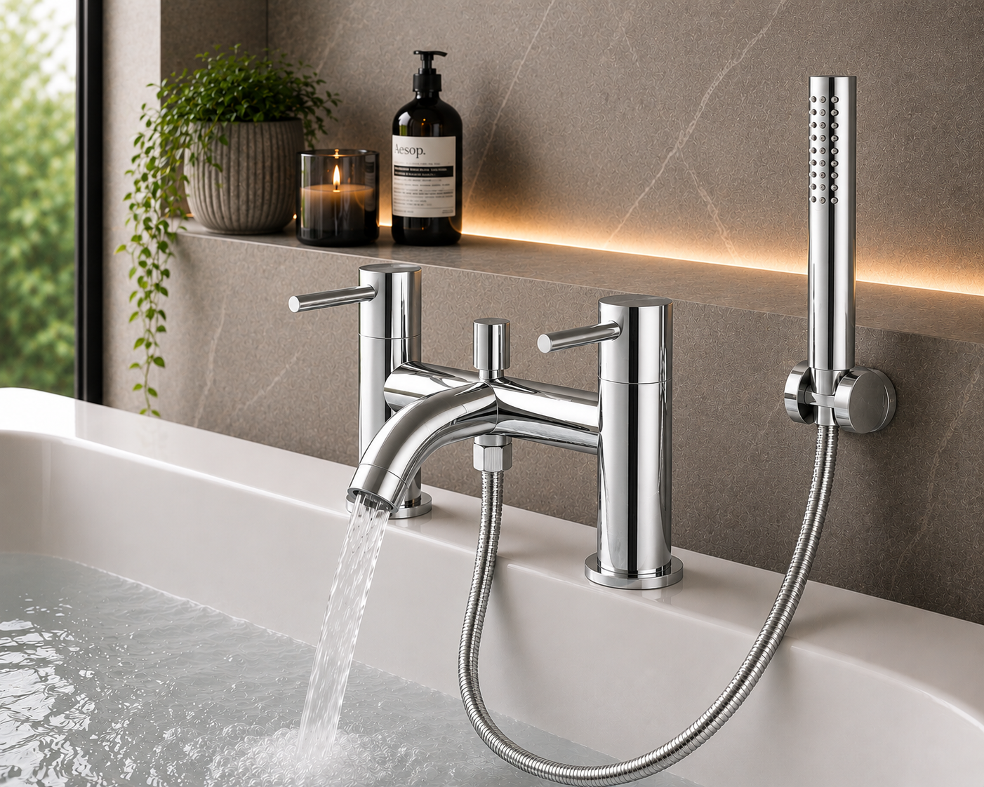 Ascent Tuscany Chrome Bath Shower Mixer Tap with Shower Kit – Deck Mounted