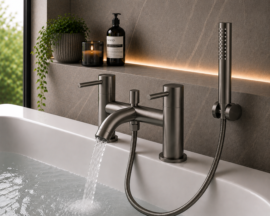 Ascent Tuscany Gunmetal Bath Shower Mixer Tap with Shower Kit – Deck Mounted
