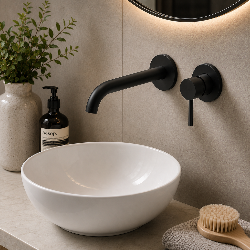 Ascent Tuscany Matt Black Wall Mounted Basin Filler Tap