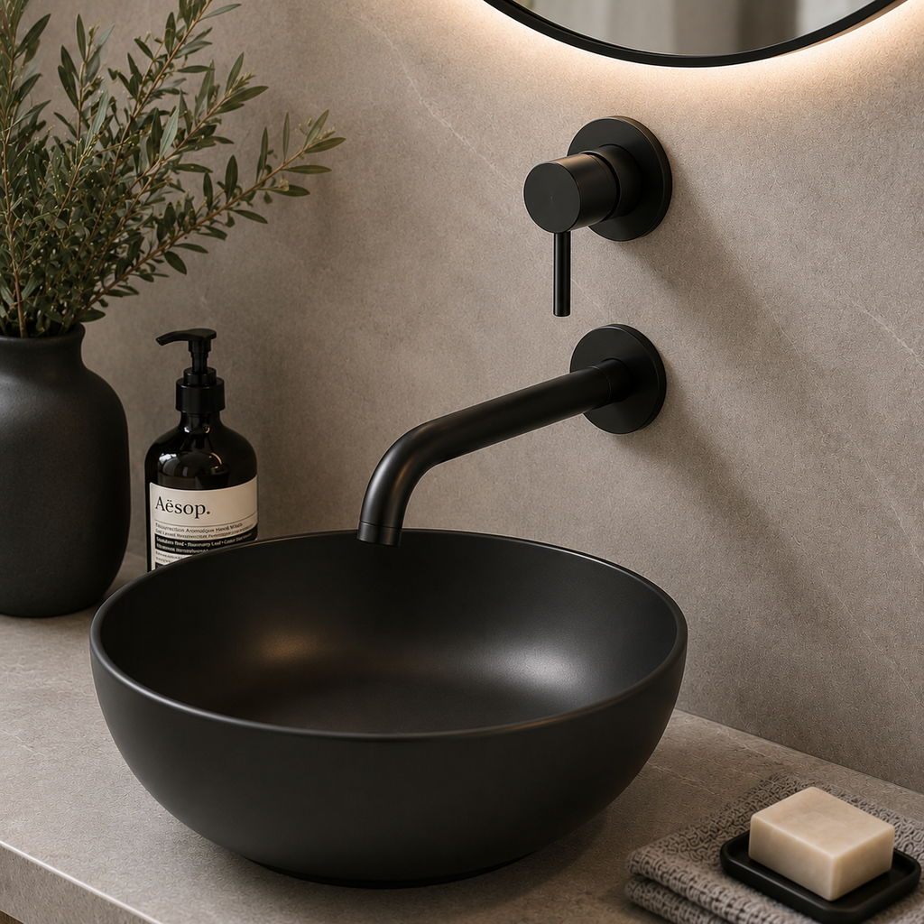 Ascent Tuscany Matt Black Wall Mounted Basin Filler Tap