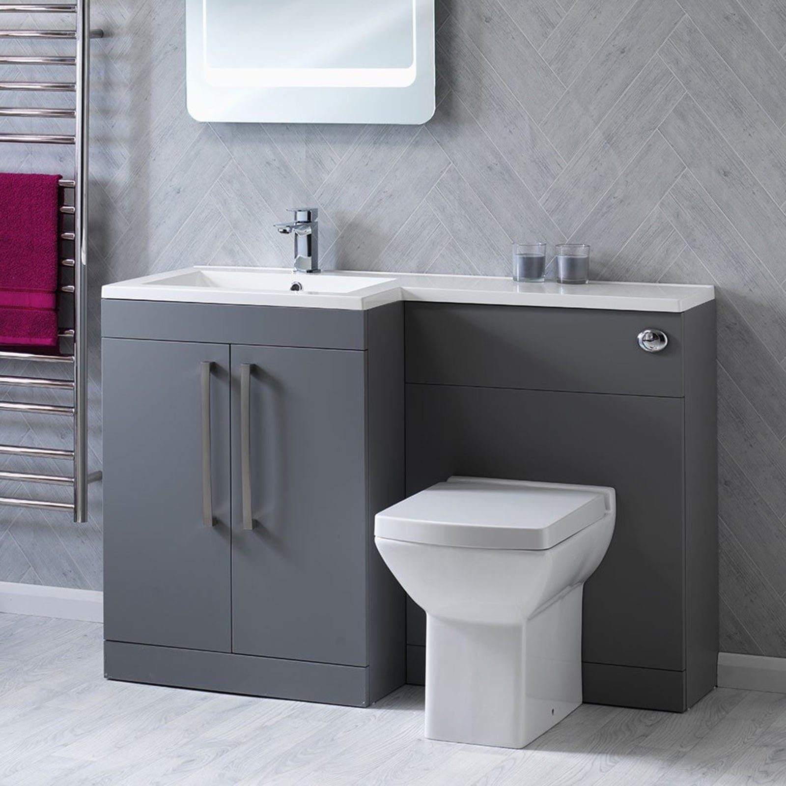Aston 1200mm 1-Piece Basin Combination - Dusty Grey - Left Hand