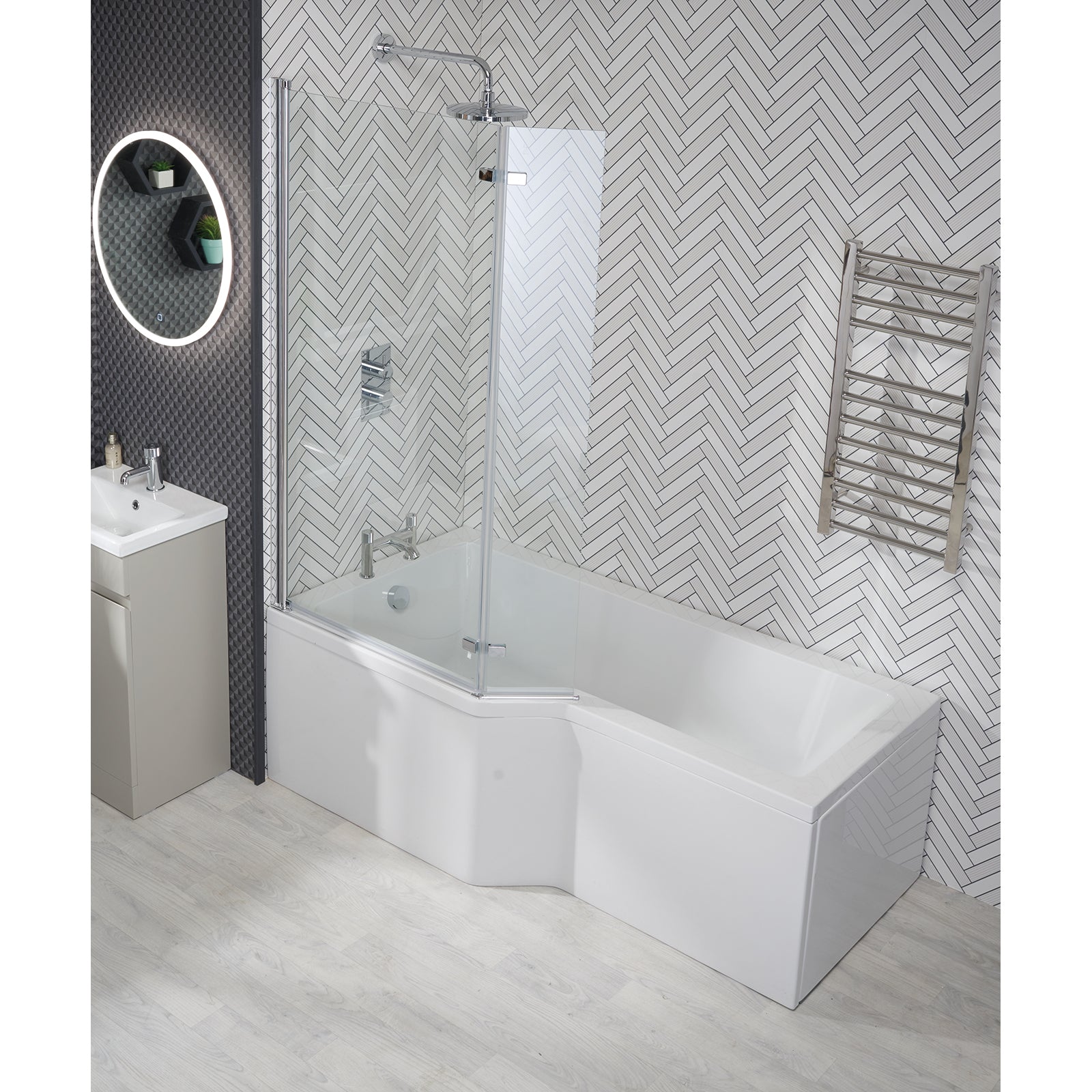 Aswan 1700 x 700mm Shower Bath, Screen & Panels - LH