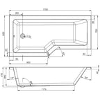 Aswan 1700 x 700mm Shower Bath, Screen & Panels - RH