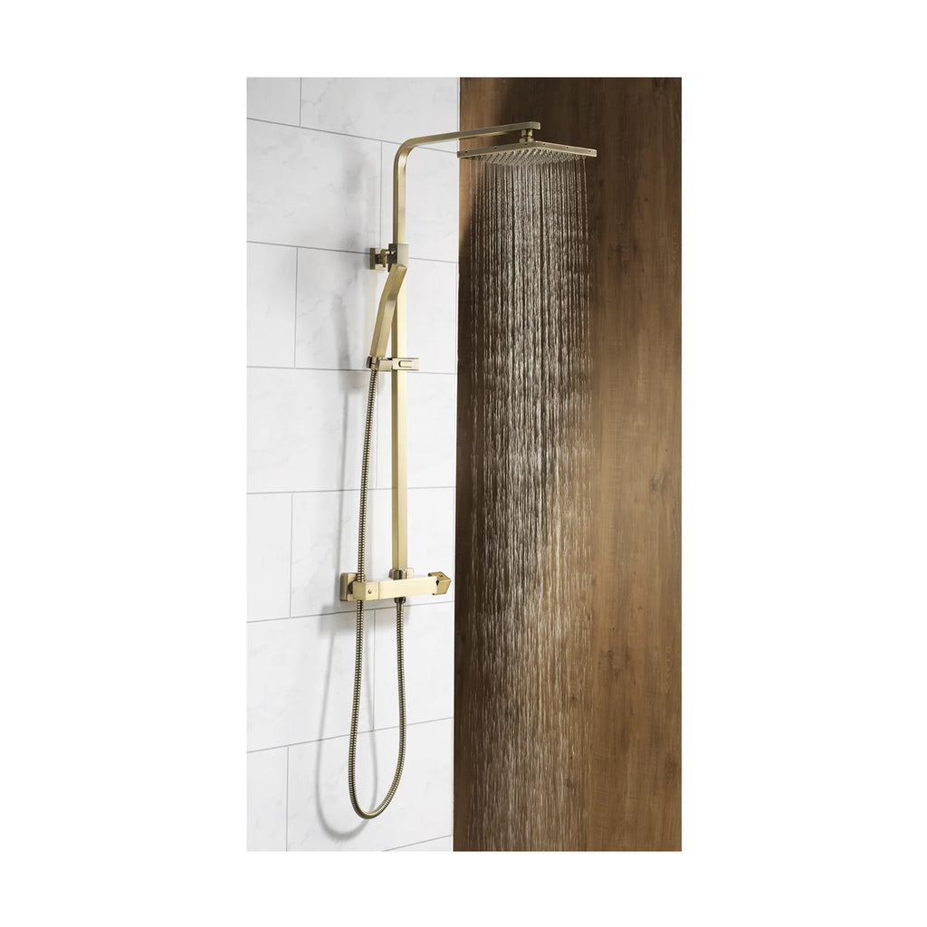 Charlotte Square Thermostatic Shower & Riser Kit – Brushed Brass