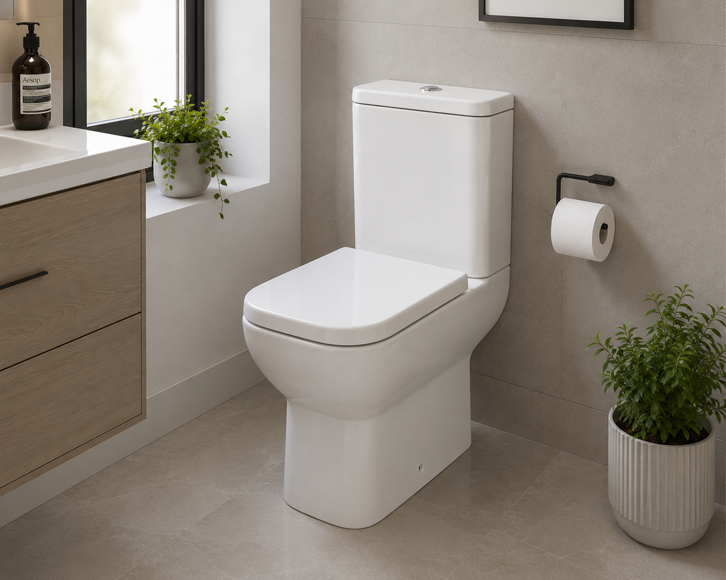 Aveiro Rimless Tall Close Coupled WC including Soft Close Seat
