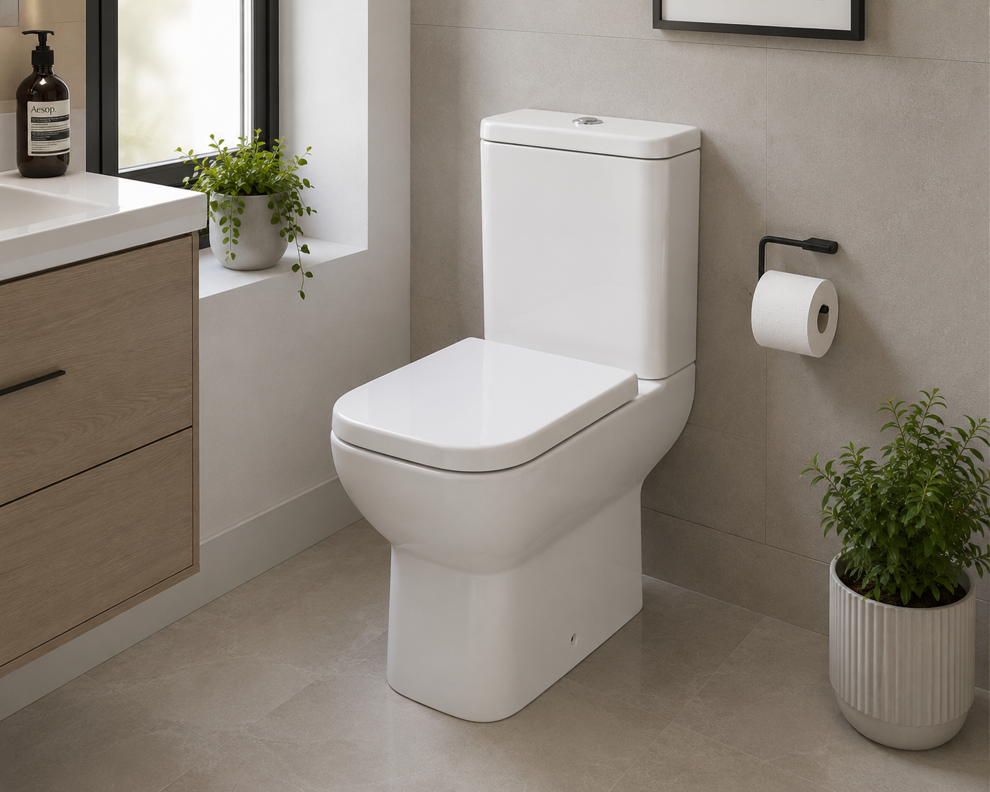 Aveiro Rimless Tall Close Coupled WC including Soft Close Seat