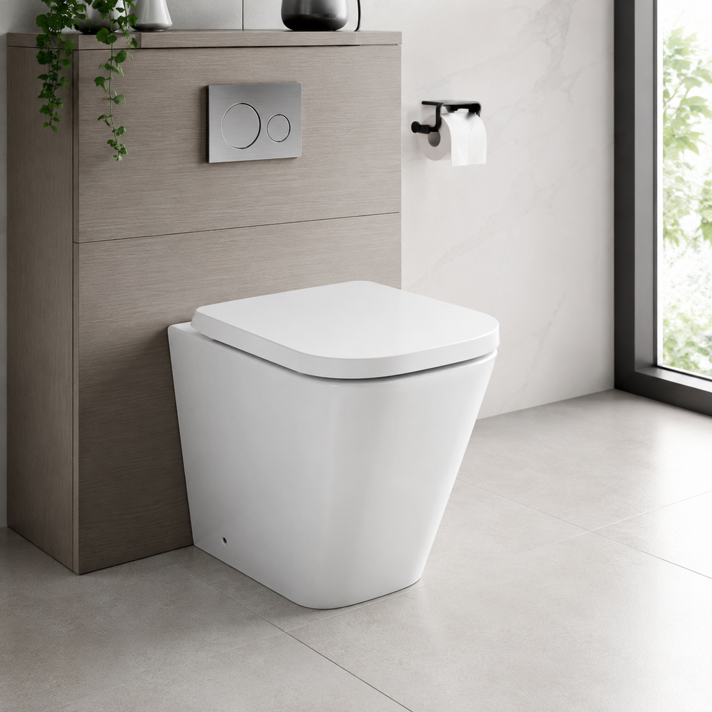Bedgebury Square Semi Comfort Height Rimless Tornado Flush Back to Wall Pan & Soft Close Seat