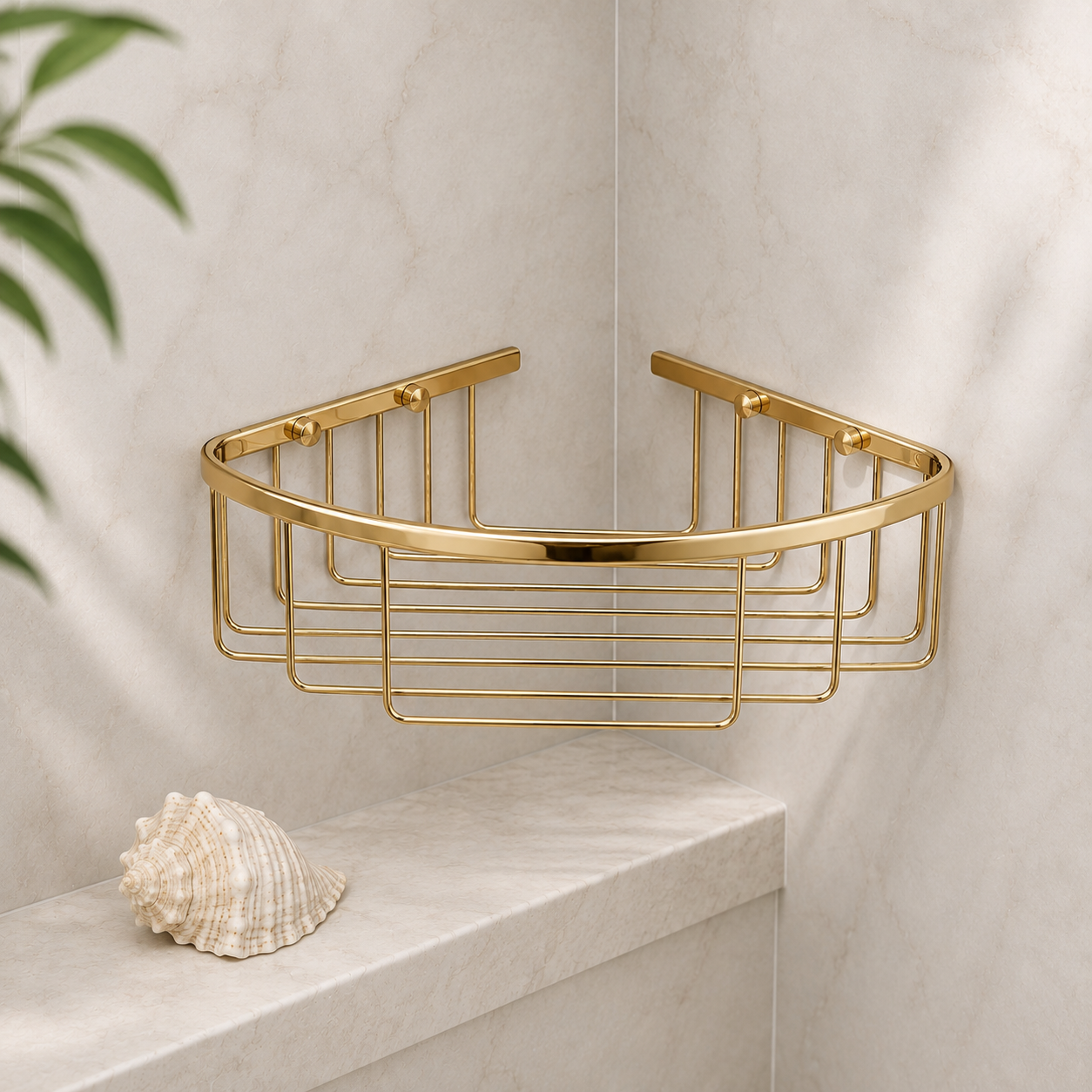 Bedgebury Deep Corner Shower Basket | Brass Wall Mounted Bathroom Storage | 26.5cm