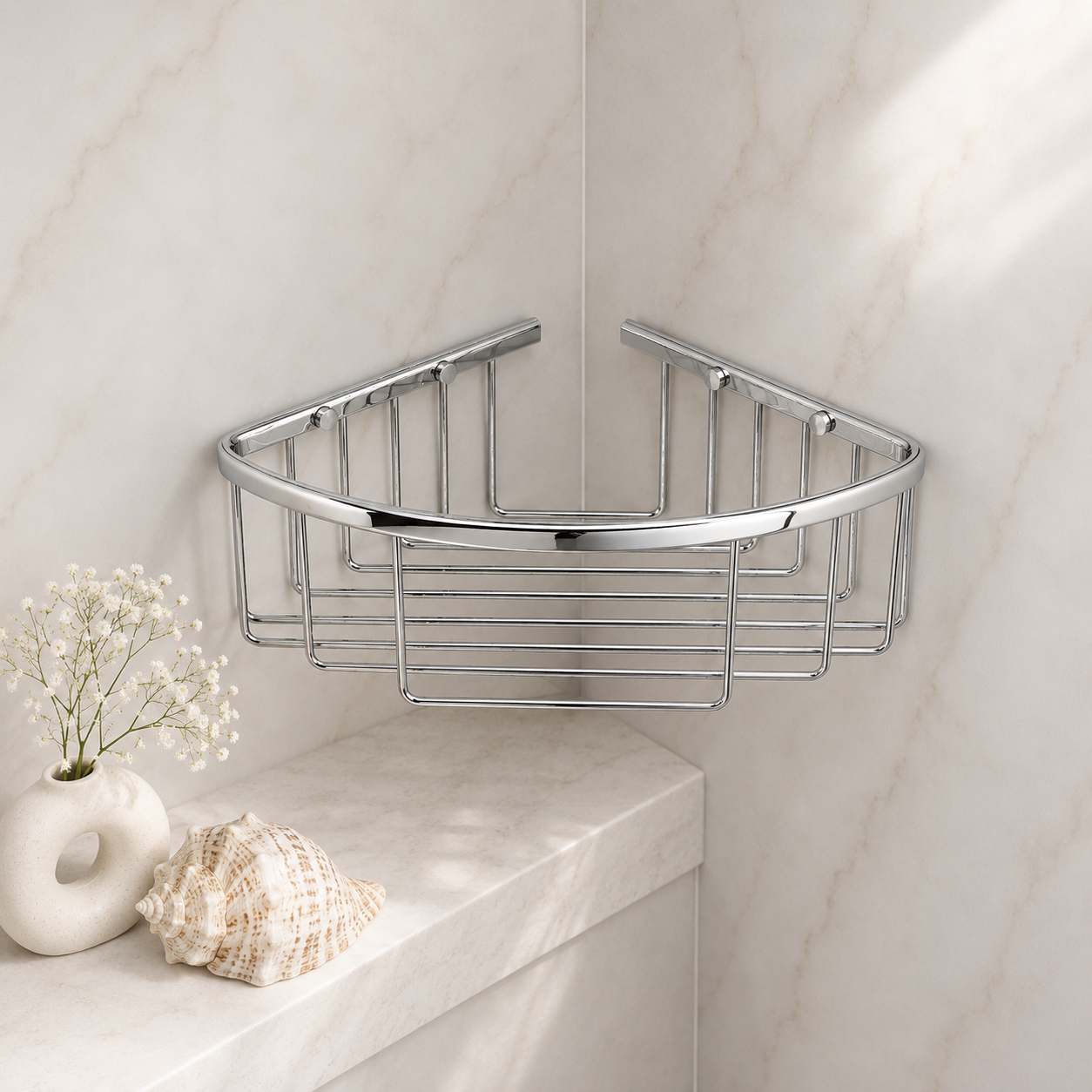 Bedgebury Deep Corner Shower Basket | Brass Wall Mounted Bathroom Storage | 26.5cm