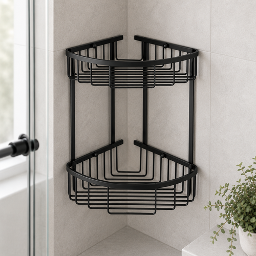 Bedgebury Deep Double Corner Shower Basket - Matt Black