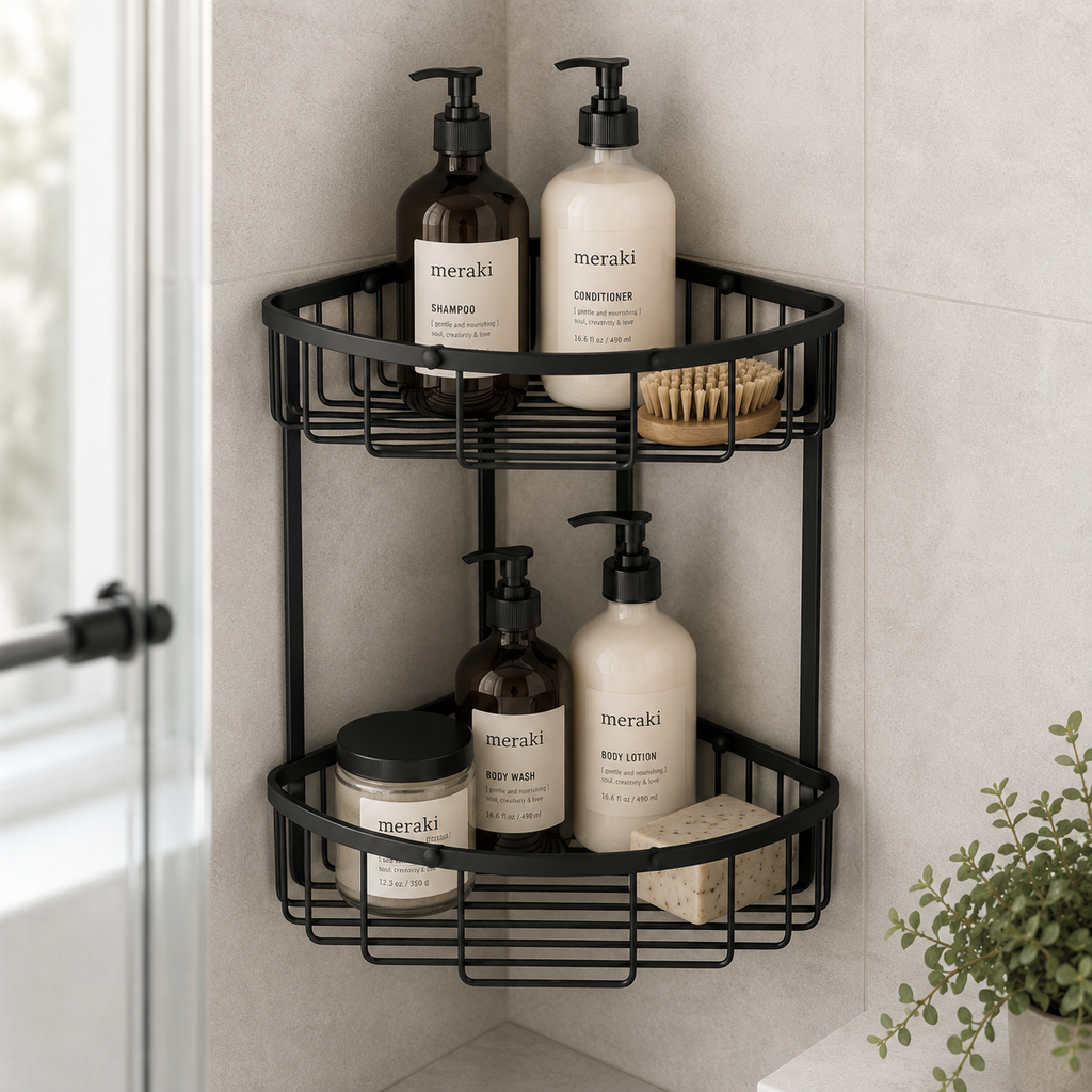 Bedgebury Deep Double Corner Shower Basket - Matt Black
