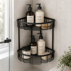Bedgebury Deep Double Corner Shower Basket - Matt Black