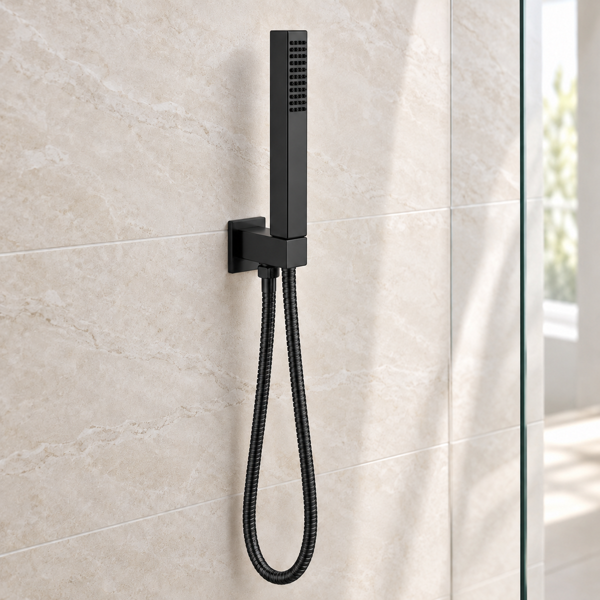 Bedgebury Square Shower Handset with Wall Bracket & Hose