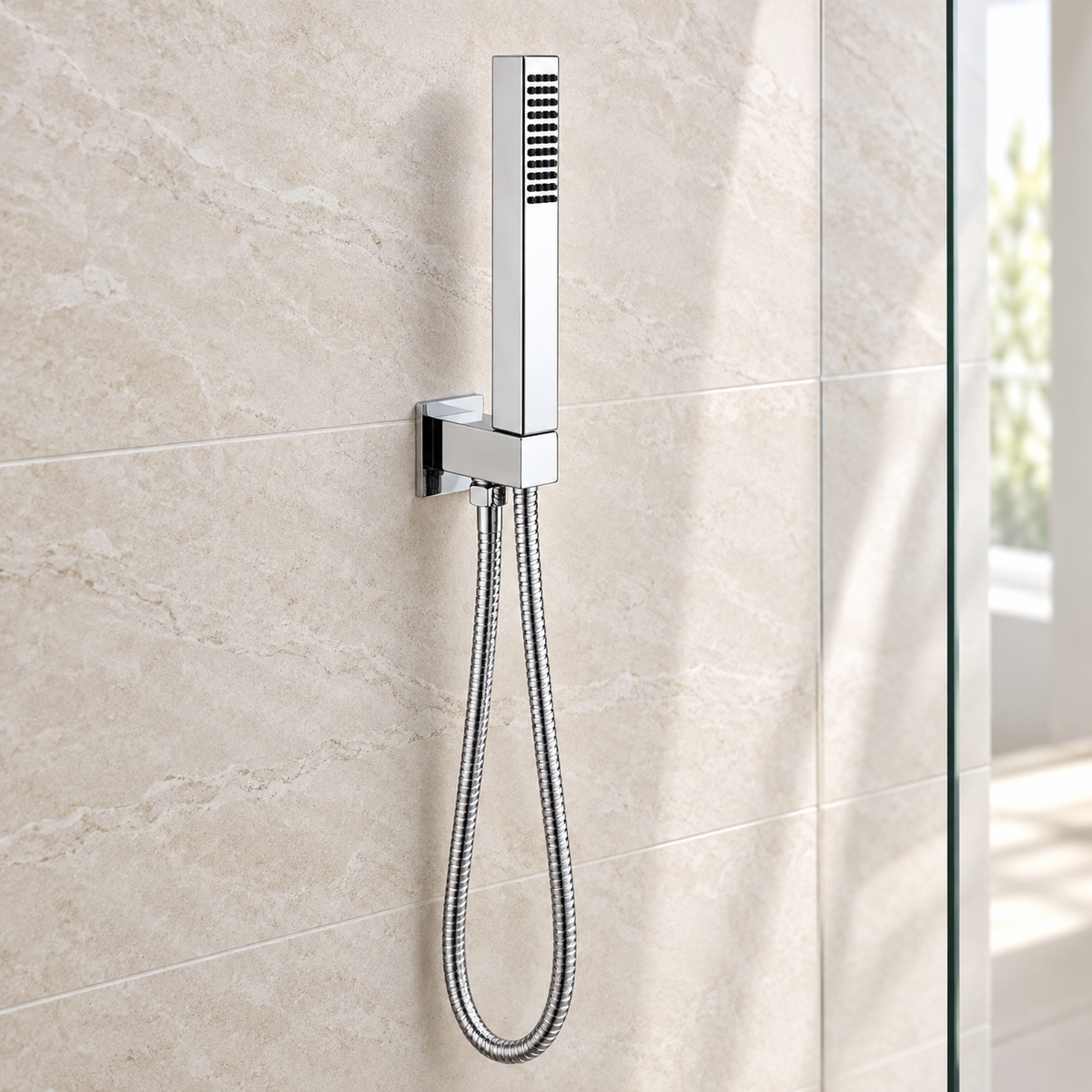 Bedgebury Square Shower Handset with Wall Bracket & Hose