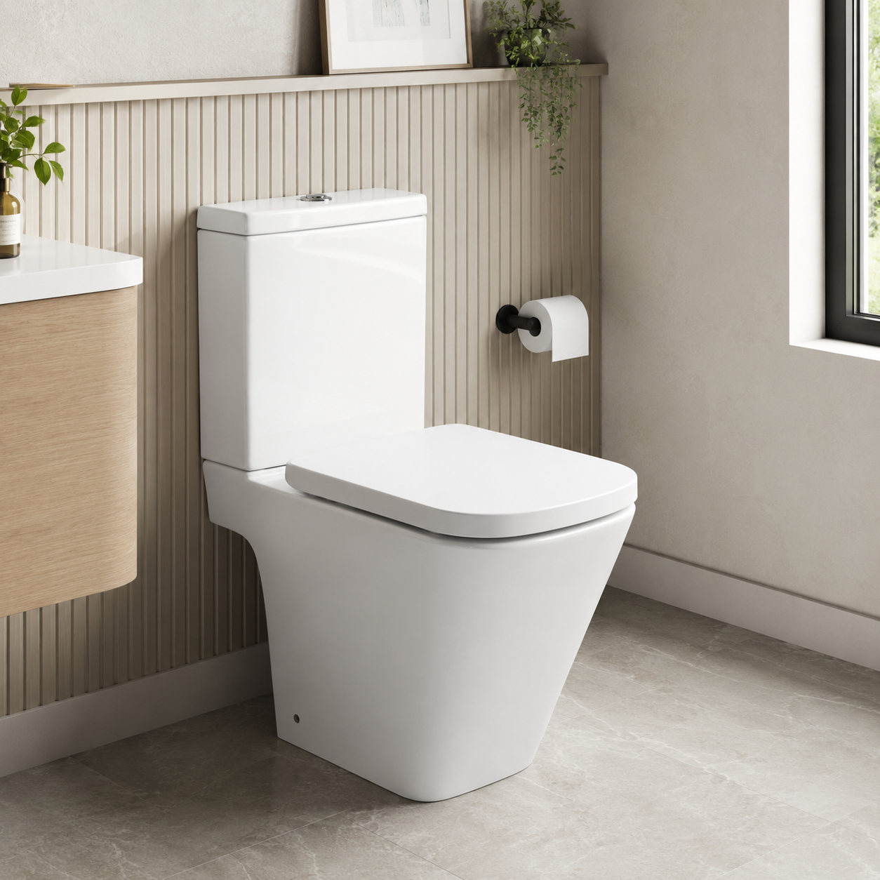 Bedgebury Square Rimless Close Coupled WC with Cistern – Open Back