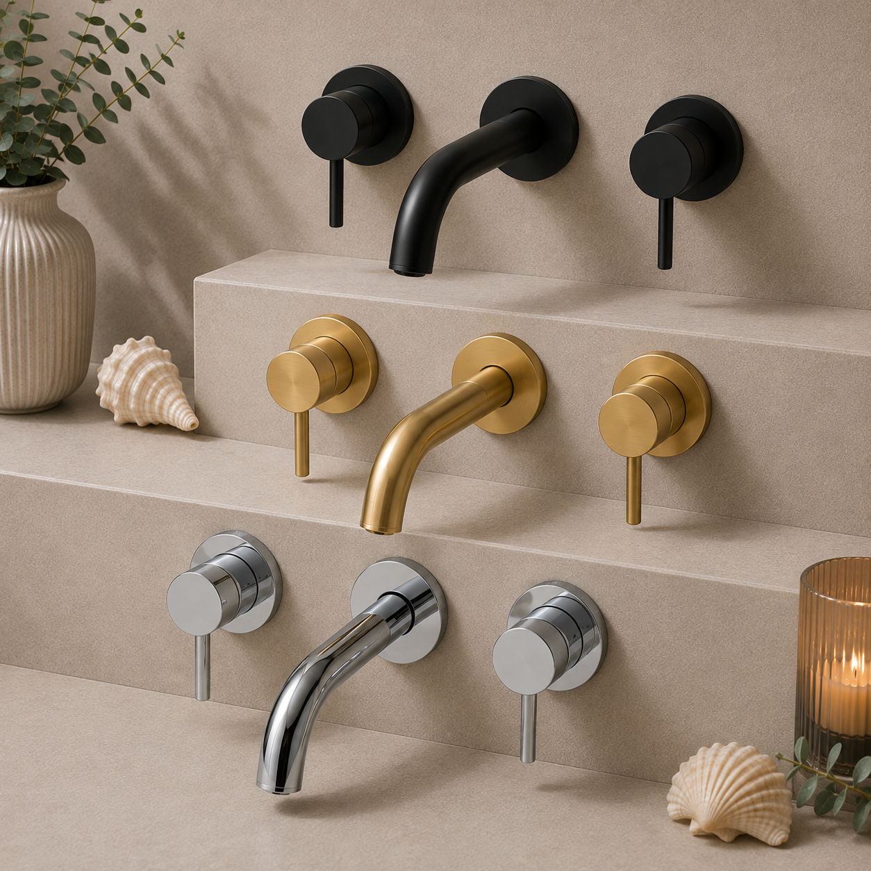 Bewl 3 Tap Hole Wall Mounted Basin Mixer Tap – 3 Finishes