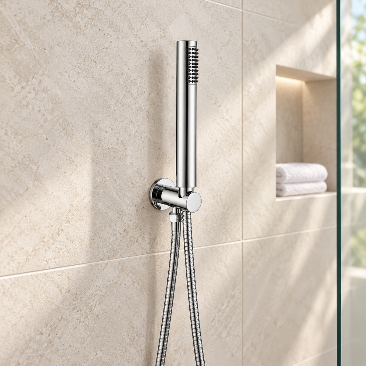 Bewl Round Shower Handset with Wall Bracket & Hose