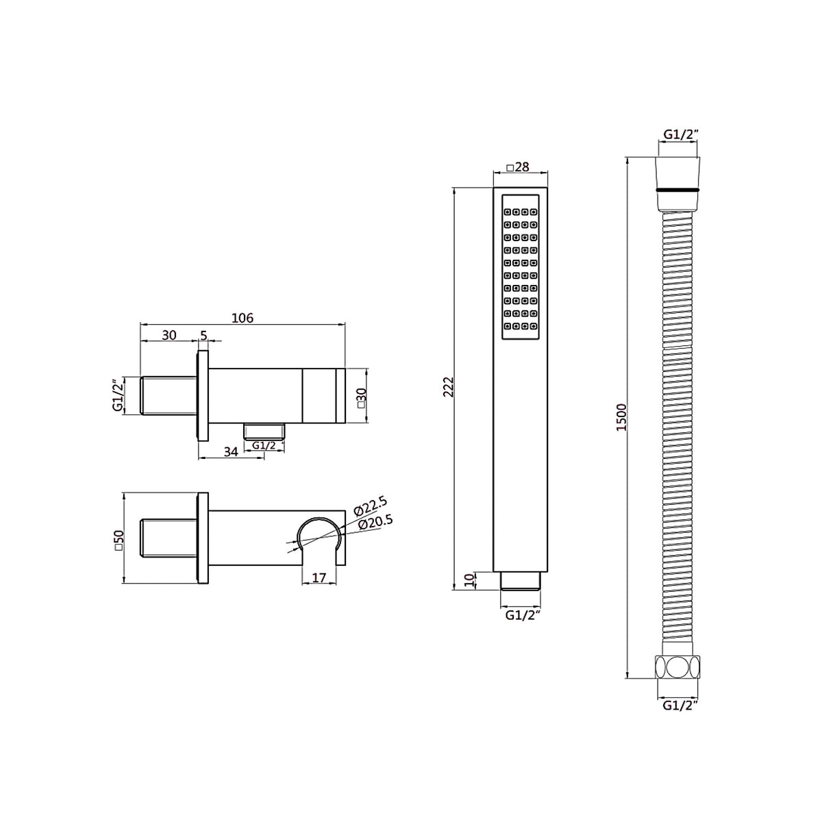 Bewl Round Shower Handset with Wall Bracket & Hose