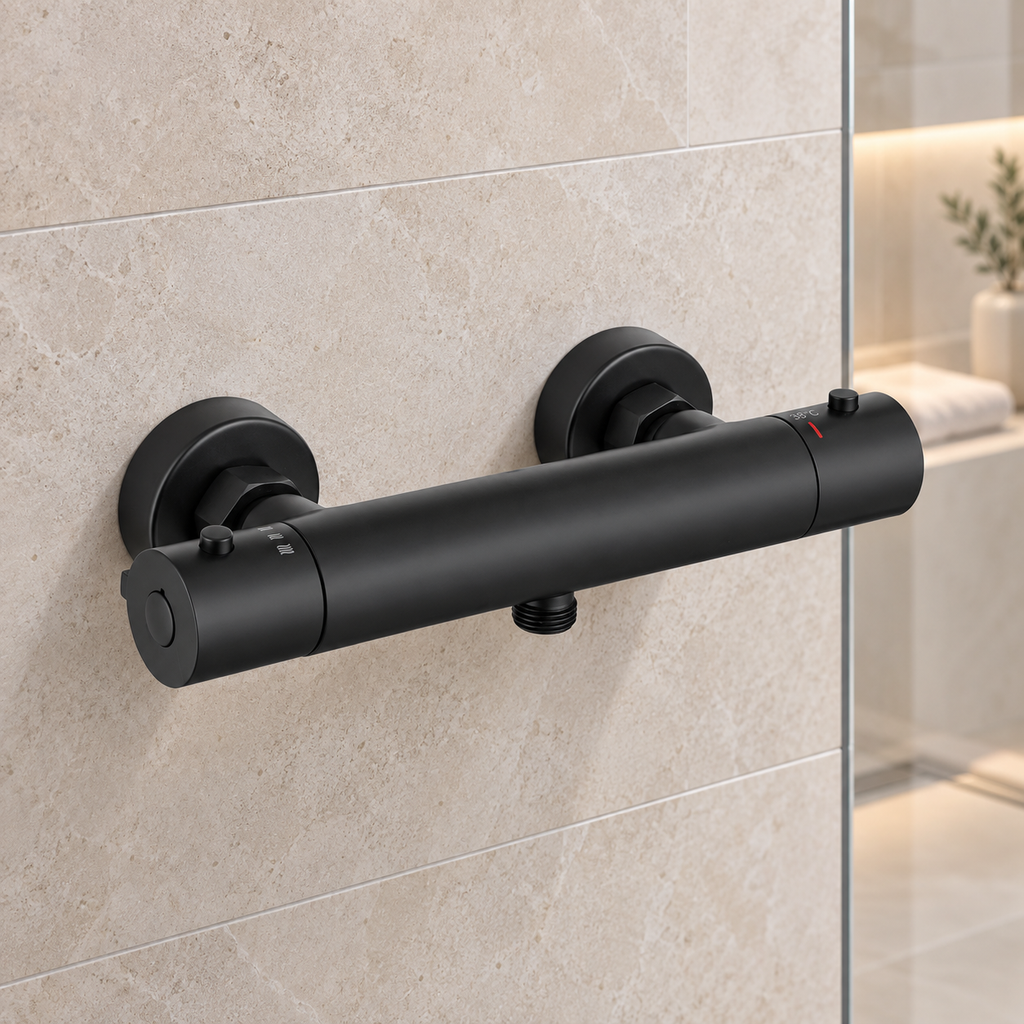 Bewl Round Thermostatic Bar Shower Valve – Matt Black