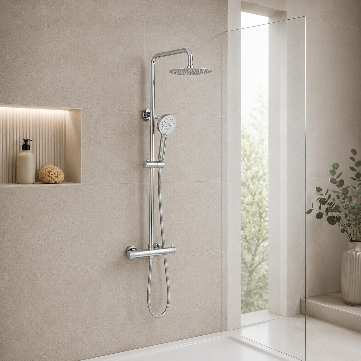 Bidborough Round Thermostatic Shower Kit with Knurled Push Button