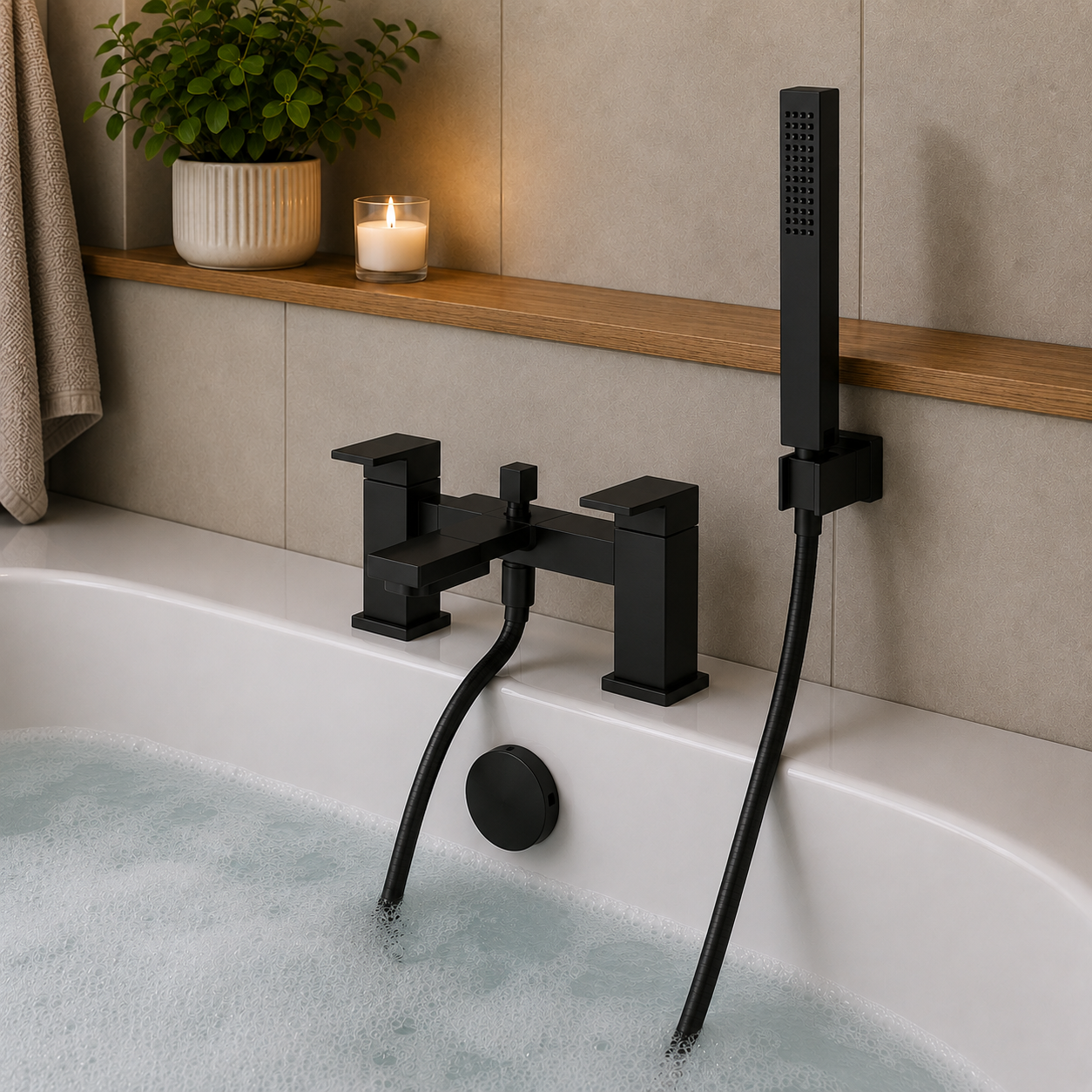 Broadwater Deck Mounted Bath Shower Mixer – Chrome, Matt Black & Matt Brushed Brass