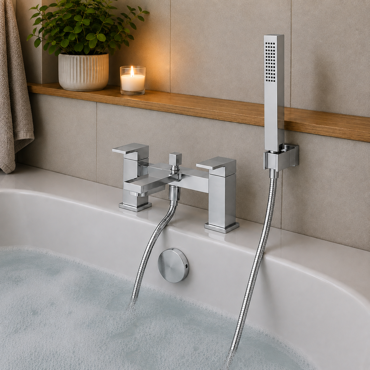 Broadwater Deck Mounted Bath Shower Mixer – Chrome, Matt Black & Matt Brushed Brass