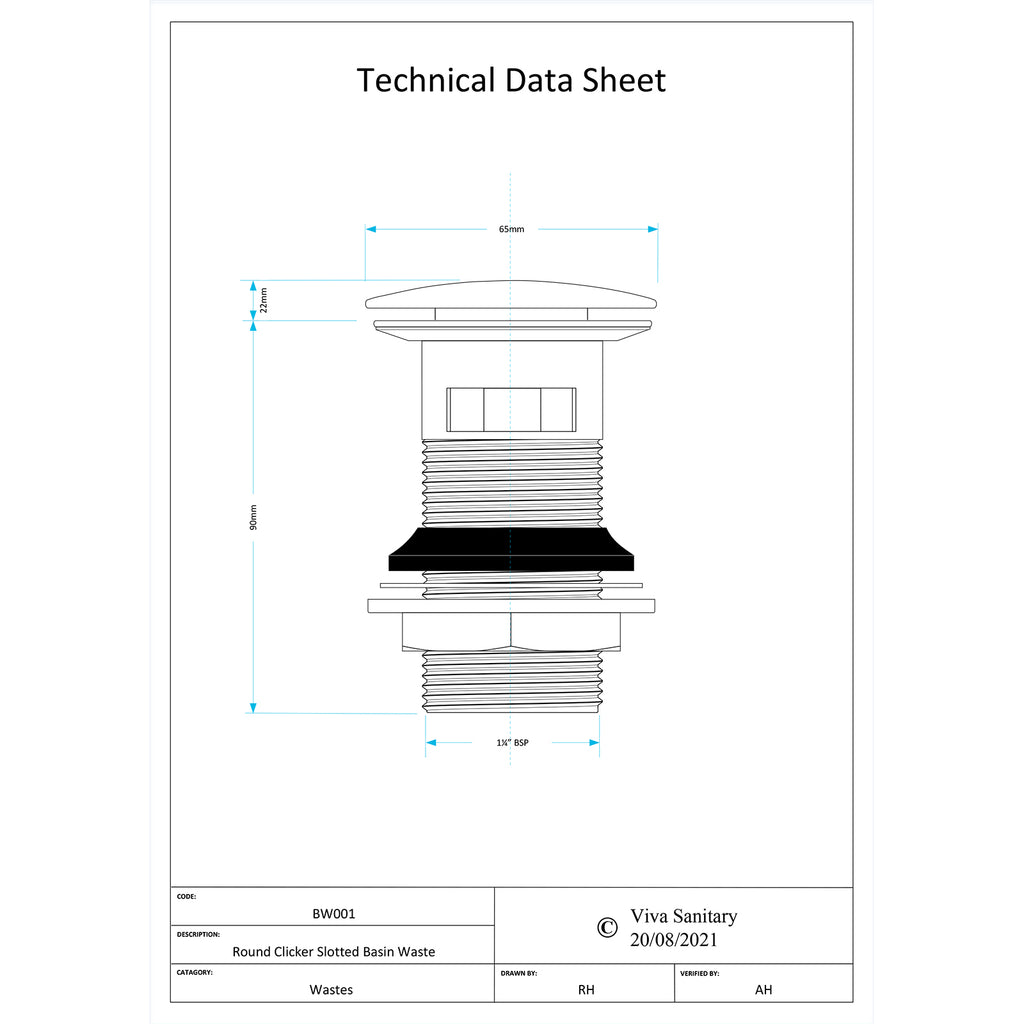 Round Clicker Slotted Basin Waste - Chrome