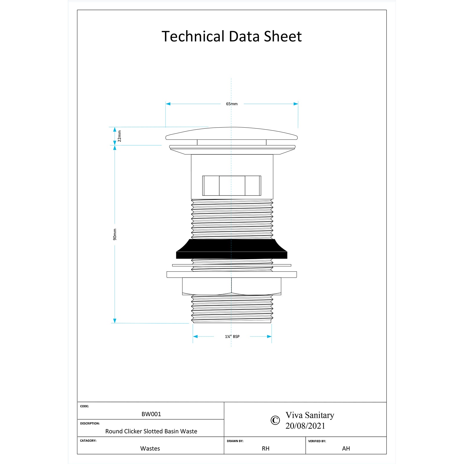 Round Clicker Slotted Basin Waste - Chrome