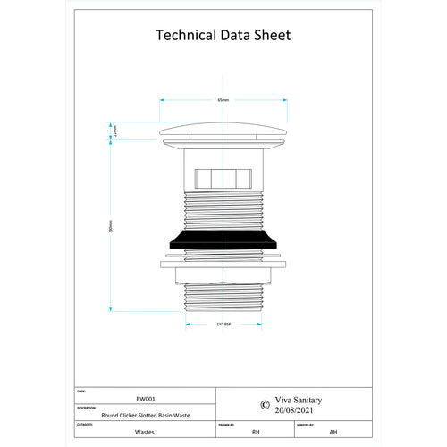 Round Clicker Slotted Basin Waste - Chrome