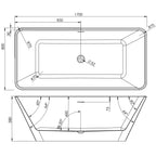 Cairo technical drawing showing 1700mm length, 800mm width and 450mm internal depth