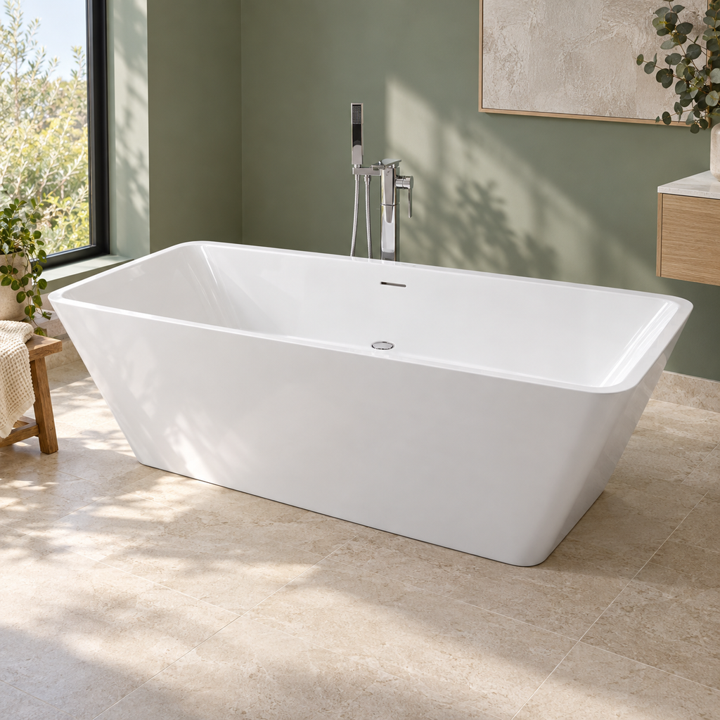 Cairo 1700 × 800mm Rectangular Freestanding Bath with Click-Clack Waste – White