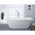 Cairo white freestanding bath showing its rectangular rim and outward-sloping ends