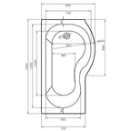 California 1500 x 700mm Shower Bath - RH