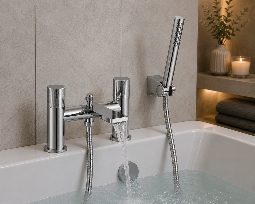 Calverley Deck Mounted Bath Shower Mixer Tap with Shower Kit – Chrome