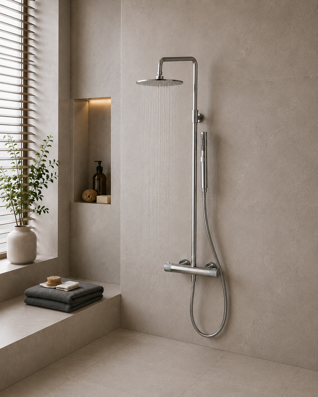Calverley Round Thermostatic Shower Kit with Knurled Push Button