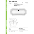 Carron Halcyon Oval technical sheet showing dimensions and waste and overflow positions