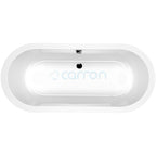 Overhead view of the white Carron Halcyon Oval bath showing its rounded ends and waste position