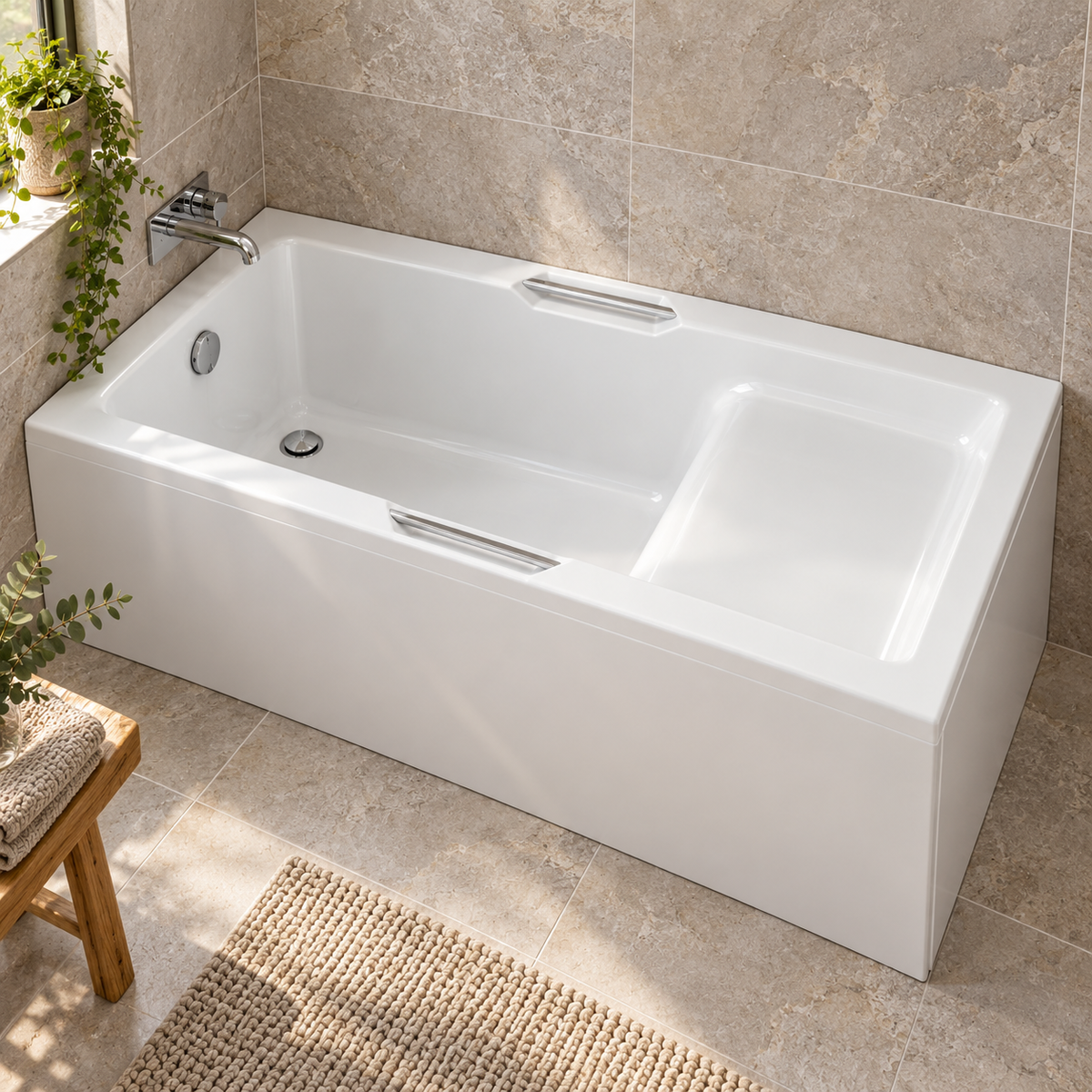 Carron Urban Sit Twin Grip Bath 1250 x 725mm – 5mm Acrylic or Carronite