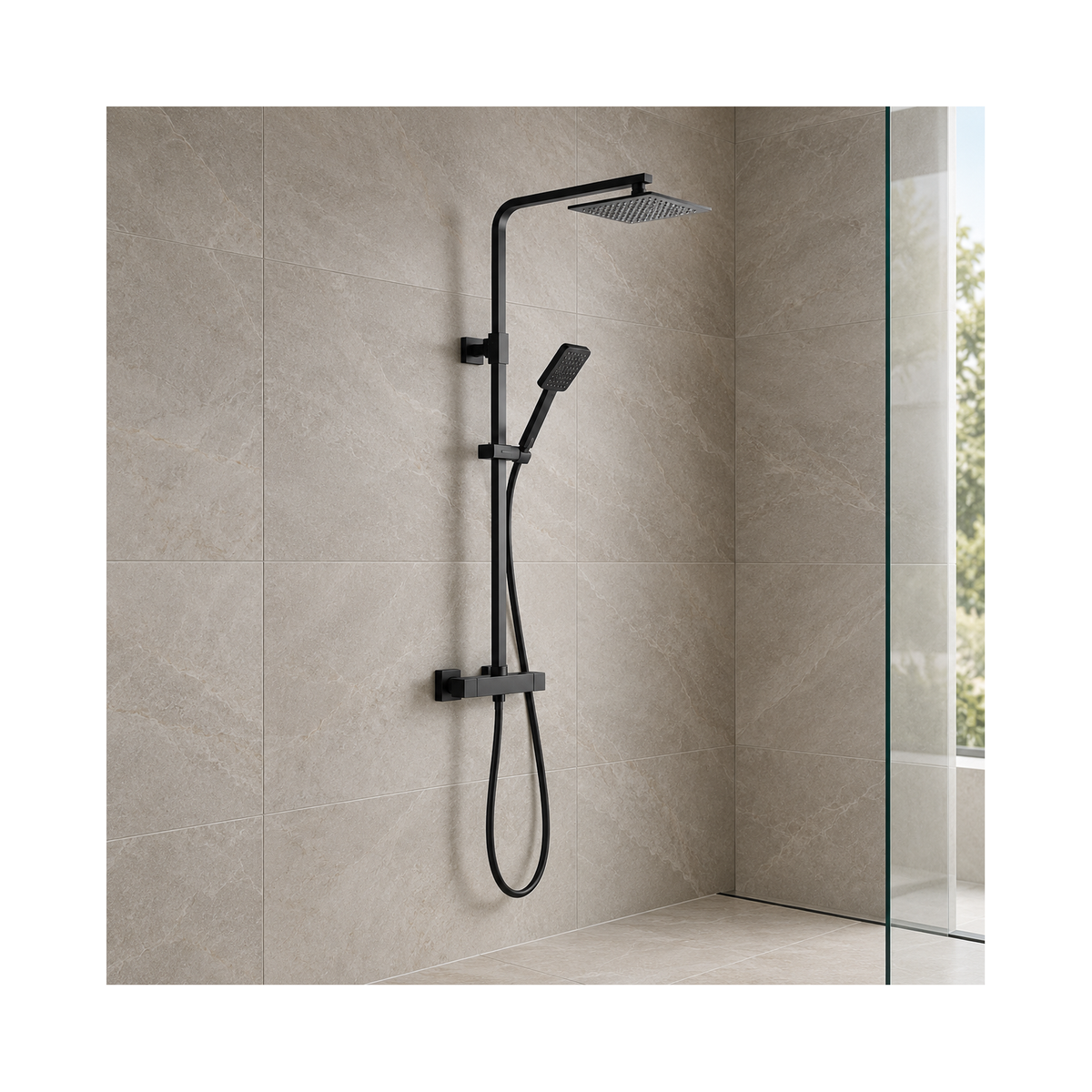 Utah Square Thermostatic Shower & Riser Kit – Matt Black