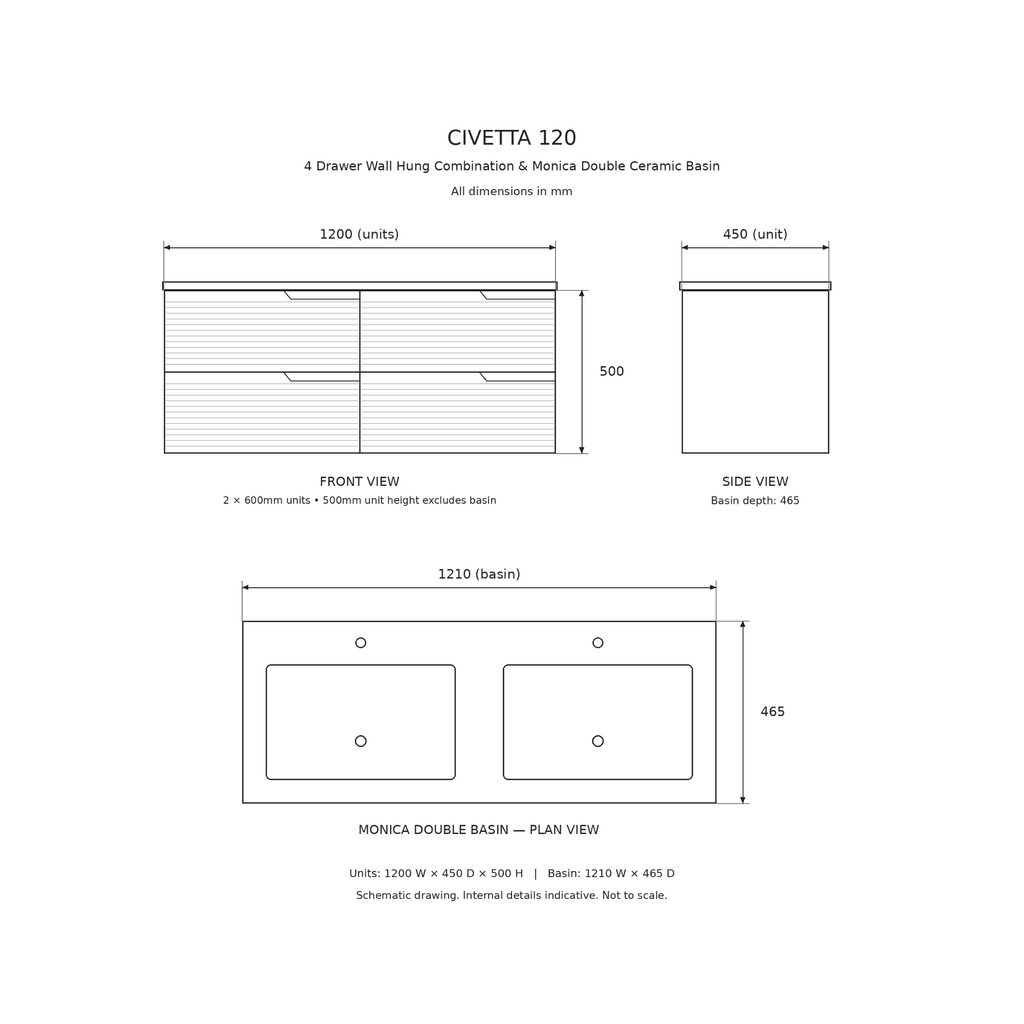 Civetta 120 Double Basin Wall Hung Vanity Unit Combination