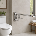 Comfort Single Hinged Support Arm with Integrated Toilet Roll Holder - Chrome
