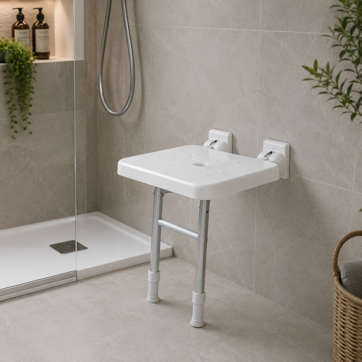 Comfort Fold-Up Shower Seat with Adjustable Legs - White