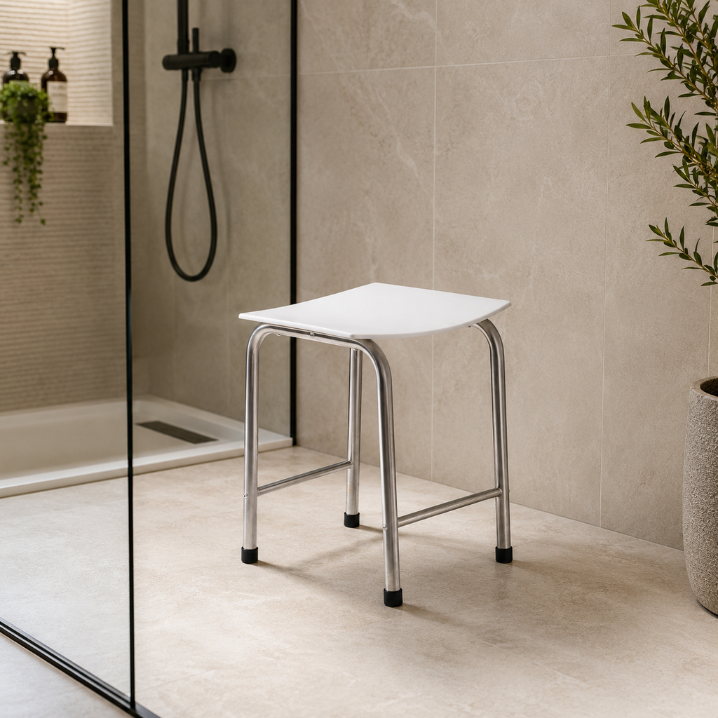 Comfort Shower Stool with Chrome Frame & White Seat