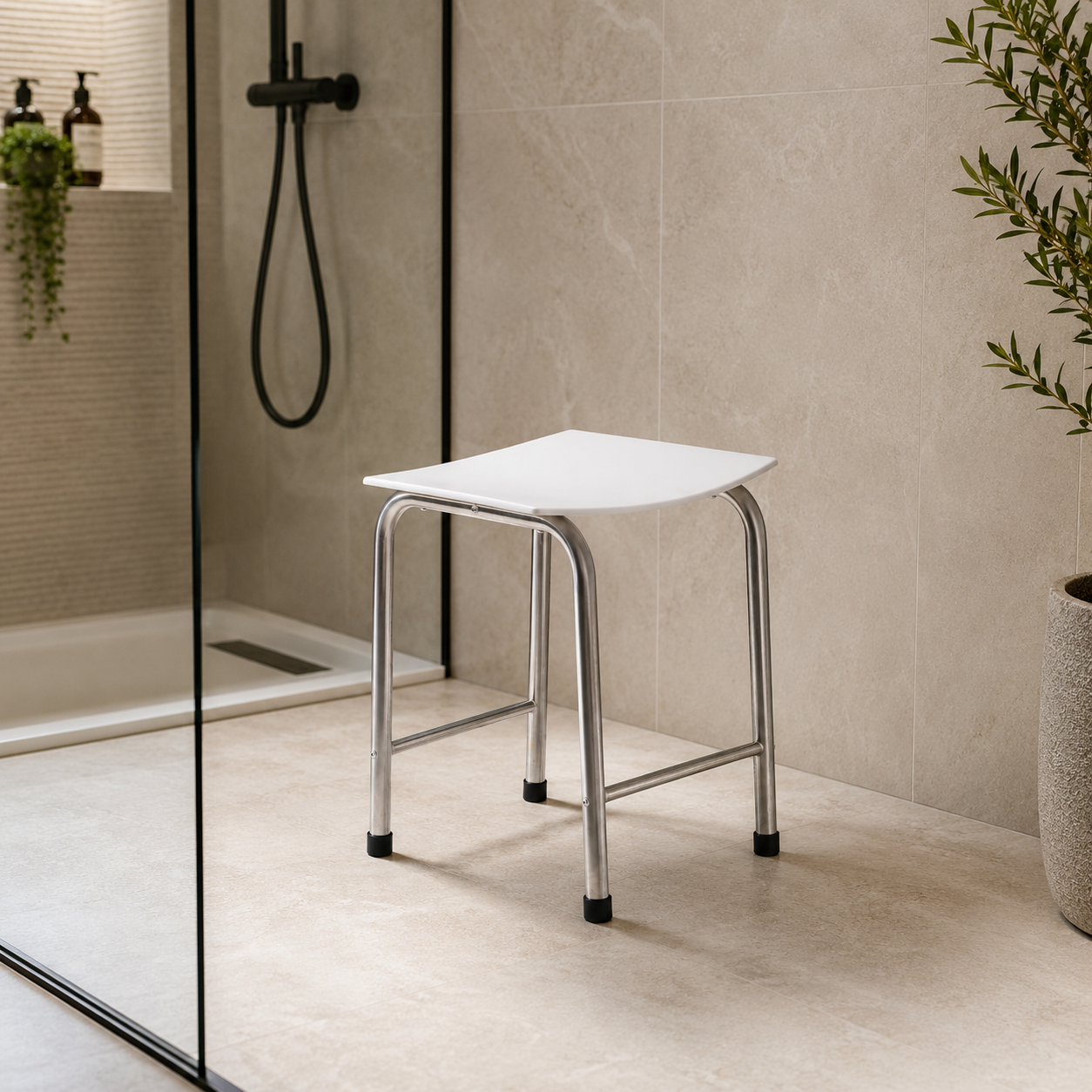 Comfort Shower Stool with Chrome Frame & White Seat