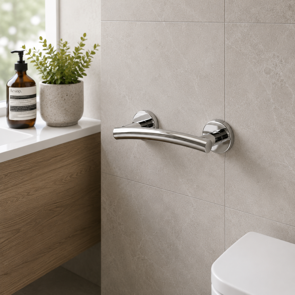 Comfort 300mm Curved Bathroom Grab Rail - Chrome