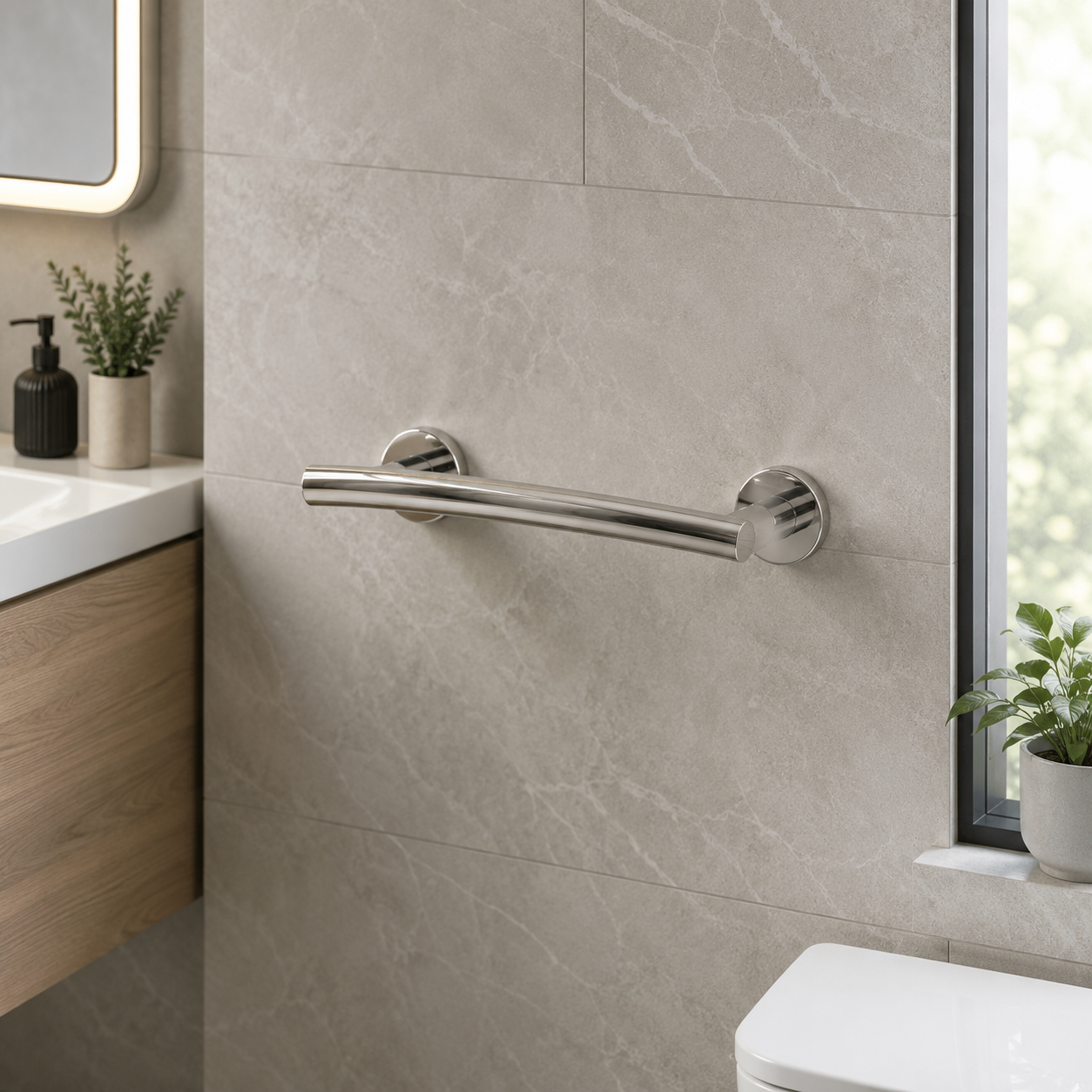 Comfort 600mm Curved Bathroom Grab Rail - Chrome