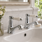 Culverden Chrome Basin Taps (Pair) – 2 Tap Hole with Ceramic Indices