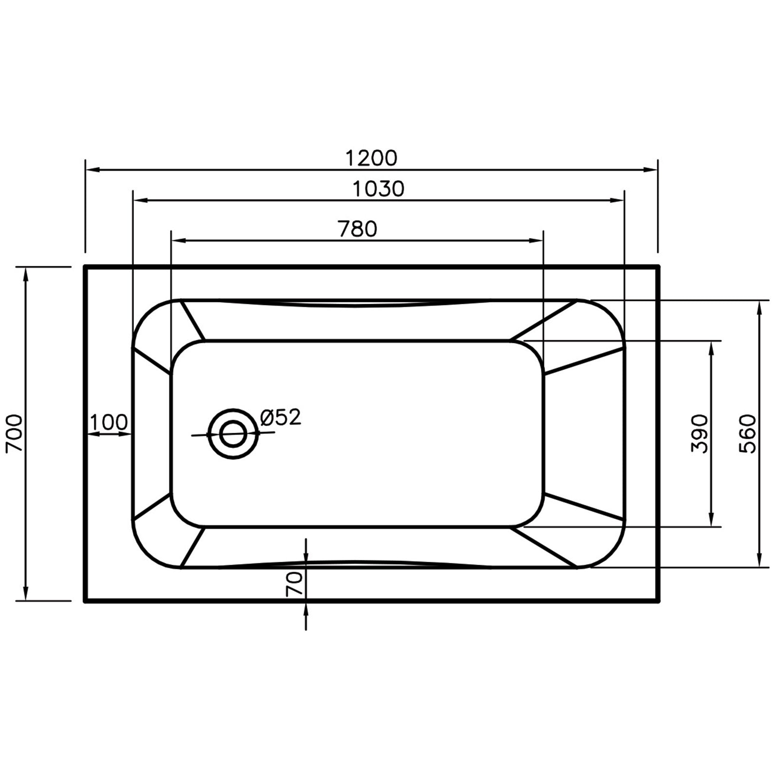 Dakota 1200 x 700mm Single Ended Bath