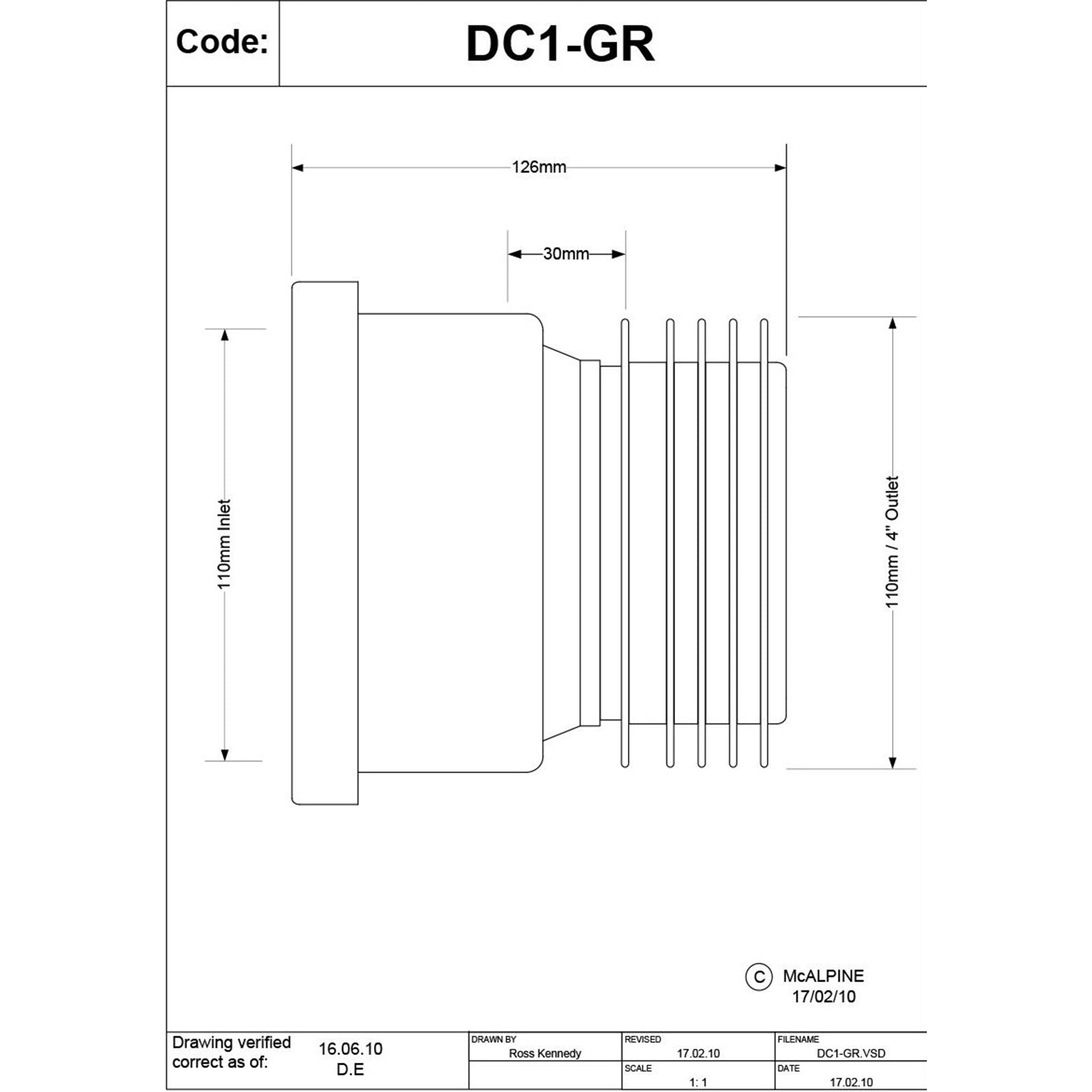 McAlpine Grey Drain Connector